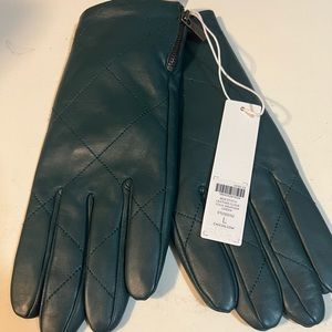 NWT Green Chicos Box Stitch Leather Gloves, Size L